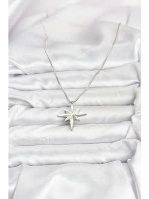 Asnazz 316L Çelik Zincir Gümüş Renk Kutup Yıldızı Model 60 cm Zincir Kadın Kolye