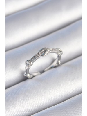 Asnazz Pirinç Gümüş Renk Zirkon Taşlı Düğüm Model Kadın Yüzük