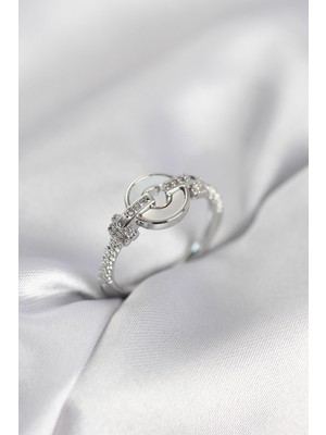 Asnazz Gümüş Renk Daire Form Sedef ve Zirkon Taşlı Kadın Yüzük