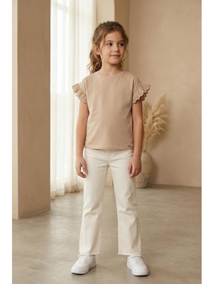 Mutlu Kids Fırfır Kol Detaylı Kısa Kol Regular Kız Çocuk Tişört