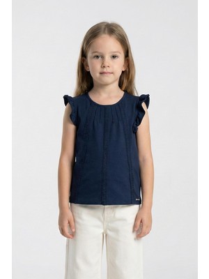 Mutlu Kids Dantel Detaylı Fırfırlı Kısa Kol Kız Çocuk Tişört