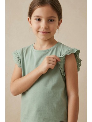 Mutlu Kids Fırfır Kol Detaylı Kısa Kol Regular Kız Çocuk Tişört