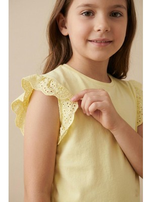 Mutlu Kids Fırfır Kol Detaylı Kısa Kol Regular Kız Çocuk Tişört