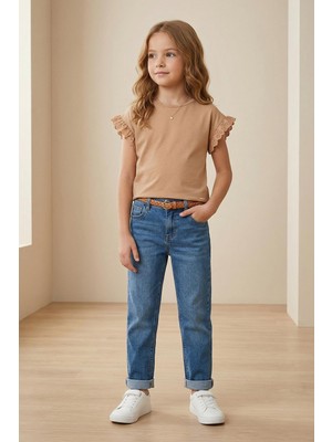 Mutlu Kids Fırfır Kol Detaylı Kısa Kol Regular Kız Çocuk Tişört