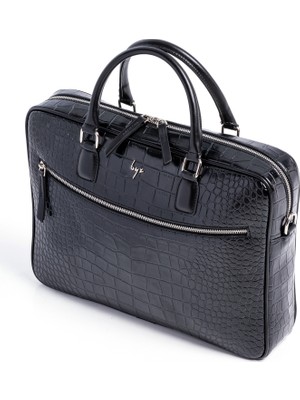 BYZ - 231 Siyah Kroko Suni Deri Evrak Çantası 40x30x8cm Su Geçirmez Özellikli Şık Tasarım