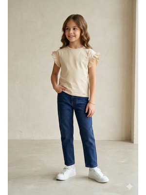 Mutlu Kids Fırfır Kol Detaylı Kısa Kol Regular Kız Çocuk Tişört