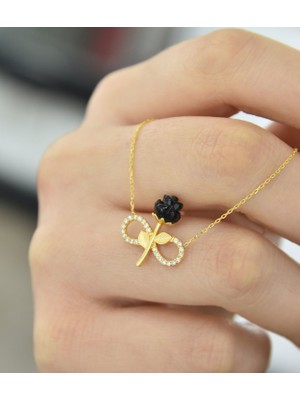Papatya Silver Sonsuzluk Temalı 925 Ayar Gümüş Gold Kaplama Kara Gül Kolye
