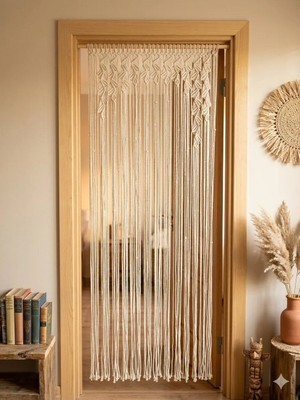 Hediselim Ekru Makrome Perde Yaprak Desenli Duvar Süsü