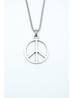 IDR Peace Barış İşareti Gümüş Kaplama Örme Zincir Kolye