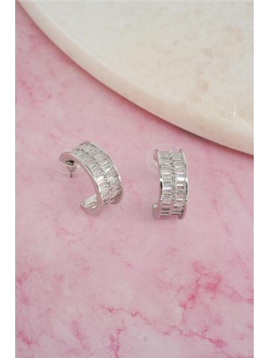 PremiumPort Kadın Zirkon Taşlı 925 Ayar Gümüş Klipsli Küpe Seti