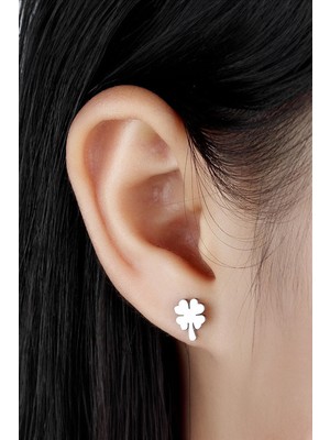 PremiumPort Mini Yonca Model Gümüş Renk Paslanmaz Çelik Küpe, Şıklık ve Zarafet