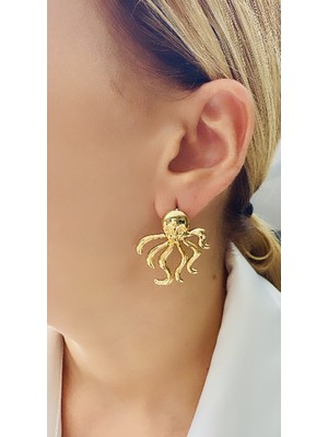 PremiumPort Şık 3,5 cm Çelik Ahtapot Tasarımlı Küpe, Modern Takı Seçeneği