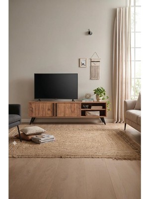 Mobilyacın Tv Ünitesi 2 Kapaklı Raflı Dolaplı Tv Sehpası Atlantik Çam