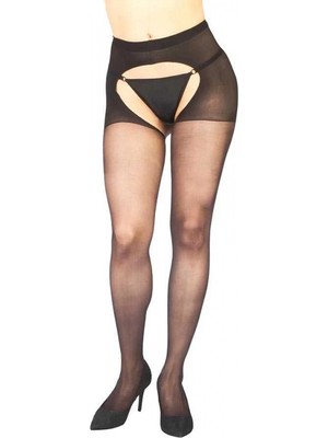 Pileli Store Tegan Siyah Özel Bölgesi Açık Fantazi Külotlu Çorap TM1078