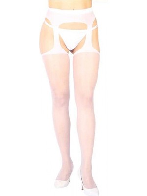 Pileli Store Tegan Beyaz Özel Bölgesi Açık Fantazi Külotlu Çorap TM1054