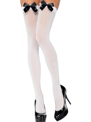 Pileli Store Tegan Siyah Fiyonklu Beyaz Jartiyer Çorabı TM1197