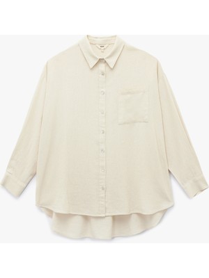 Koton Rahat Kalıp Uzun Kollu Cep Detaylı Keten Plaj Gömleği