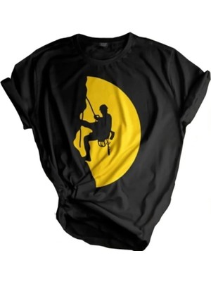 Genius Store  Unisex Baskılı Tişört Outdoor Normal Kalıp Tshirt  (Climbing Yellow)