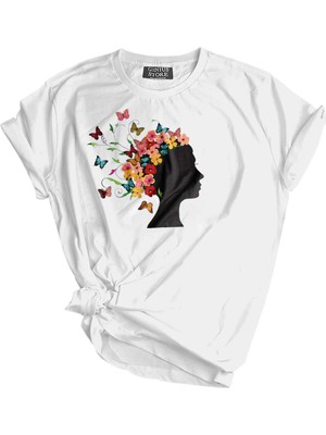 Genius Store  Unisex Baskılı Tişört Outdoor Normal Kalıp Tshirt  (Çiçek Kadın B.)