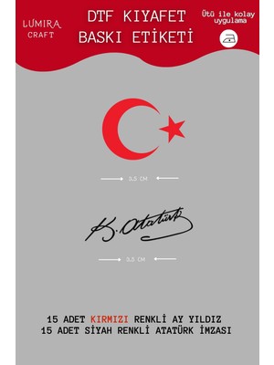 Burak Baskı Tasarım Kırmızı Ay Yıldız Siyah Atatürk Imzası- Baskı Kağıdı, Ütü ile Yapışan Dtf Transfer, 23 Nisan- Tişört