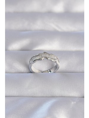 Lims Store Pirinç Gümüş Renk Zirkon Taşlı Dalgalı Su Yolu Model Ayarlanabilir Yüzük