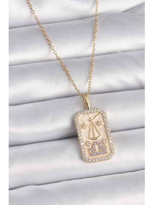 Lims Store 316L Çelik Gold Renk Zincir Terazi Burcu Zirkon Taşlı Kadın Kolye