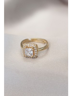 Lims Store Gold Baget ve Zirkon Taşlı Kare Yüzük
