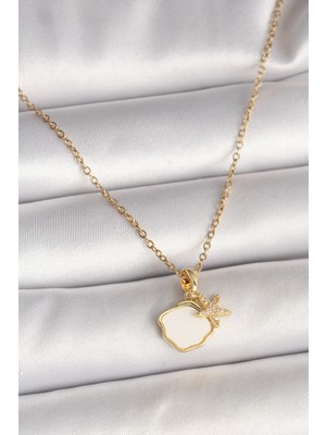 Lims Store 316L Çelik Gold Renk Zincir Sallantı Beyaz Mineli Deniz Kabuğu Zirkon Taşlı Deniz Yıldızı Figür Kadın Kolye