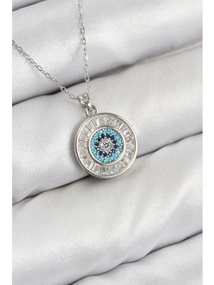 Lims Store Pirinç Zirkon Taşlı Su Yolu Nazar Model Gümüş Renk Kadın Kolye