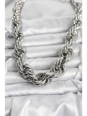 Lims Store Pirinç Gümüş Renk Sarmal Halat Model Kadın Kolye