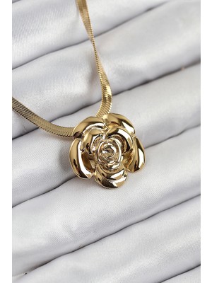 Lims Store 316L Çelik Gül Figürlü Italyan Zincir Model Gold Renk Kadın Kolye