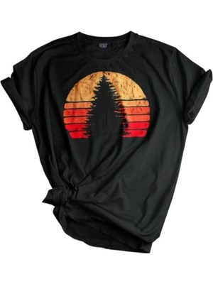 Genius Store  Unisex Baskılı Tişört Outdoor Normal Kalıp Tshirt  (Güneş Siyah)