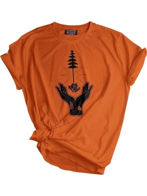 Genius Store  Unisex Baskılı Tişört Outdoor Normal Kalıp Tshirt  (El Ağaç T.)