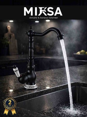 Mixsa Lüx Premium Şık Tasarım Siyah Ruistik Mutfak Bataryası