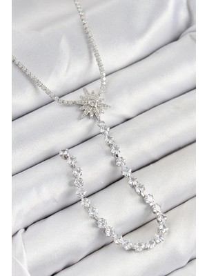 Lims Store Pirinç Zirkon Taşlı Kutup Yıldızı Model Gold Renk Y Kolye
