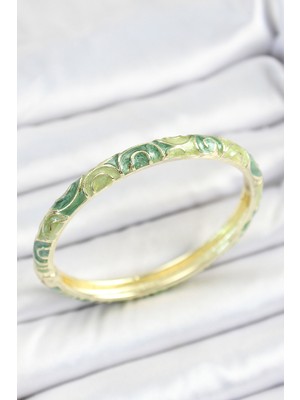 Lims Store Mineli Pirinç Yeşil Sarmal Desenli Gold Renk Kadın Kelepçe