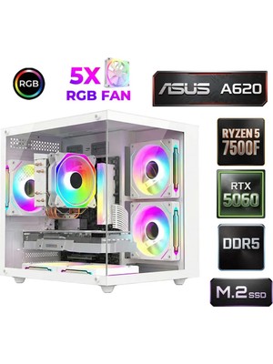 Xaser Sage X60 AMD R5 7500F/ASUS A620M-K/MSI SHADOW X2 Oc 8GB RTX5060/512GB M.2/16GB DDR5 Ram Oem Oyuncu Paket