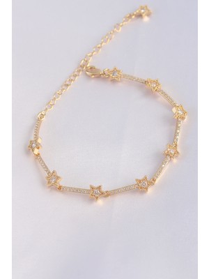 Lims Store Vip Seri Pirinç Zirkon Taşlı Gold Renk Halley Model Bileklik