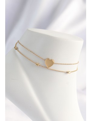 Lims Store 316L Çelik Gold Renk Kalp Tasarımlı 2li Halhal