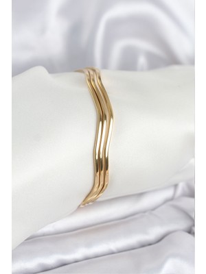 Lims Store 316L Çelik Gold Renk 65 mm Ajda Zikzak Model 3lü Kadın Bileklik