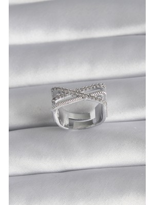 Lims Store Pirinç Gümüş Renk Zirkon Taş Detay Kadın Yüzük