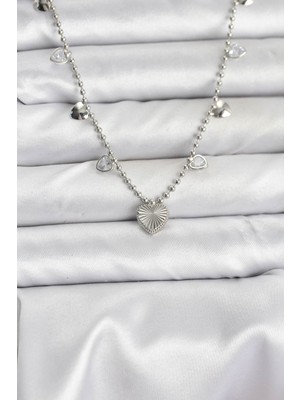 Lims Store Pirinç Gümüş Renk Kalp Model Kadın Kolye