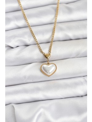 Lims Store 316L Çelik Zincir Gold Renk Bombeli Kalp Model Kadın Kolye