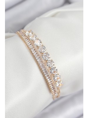 Lims Store Pirinç Zirkon Taşlı Su Yolu Model Gold Renk Kadın Bileklik