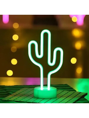 İsingir Shopping Neon Işıklı Kaktüs Masa Gece Lambası
