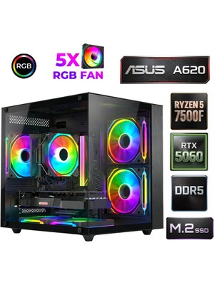 Xaser Sage X50 AMD R5 7500F/ASUS A620M-K/MSI SHADOW X2 Oc 8GB RTX5060/512GB M.2/16GB DDR5 Ram Oem Oyuncu Paket