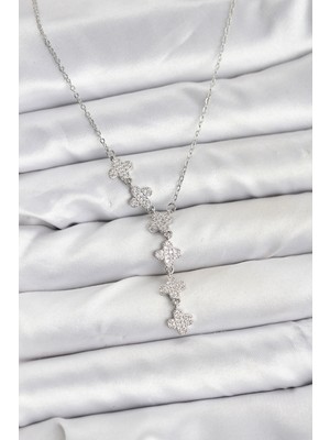 Lims Store 316L Çelik Zincir Gümüş Renk Yonca Model Kadın Kolye