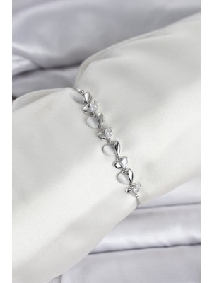 Lims Store Gümüş Renk Zirkon Taşlı Sıralı Damla Model Asansörlü Kadın Bileklik