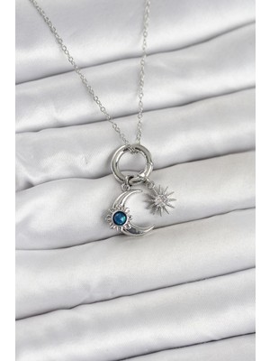 Lims Store 316L Çelik Gümüş Renk Gece Gündüz Tema Charmlı Kadın Kolye