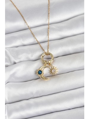 Lims Store 316L Çelik Gold Renk Gece Gündüz Tema Charmlı Kadın Kolye